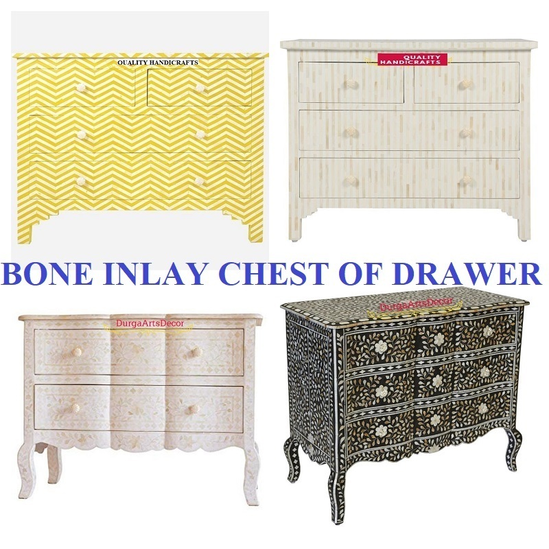 Wholesale Bone Inlay Chest 4 Drawer Chevron Pattern Orange Color Living Room Cabinet Bone Inlay Dresser by Quality Handicrafts