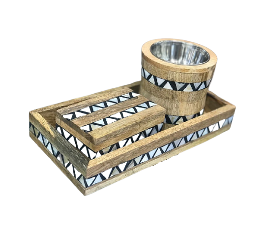 Best Selling Wooden Mother of Pear Inlay Mubkhar Bakhoor Burner Tray Box Set Oud Burner  from India by Quality Handicrafts