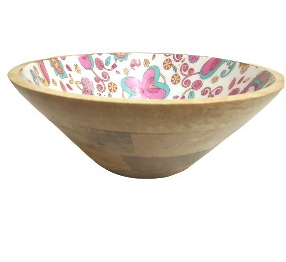 Best Selling Mango Wooden Bowl classic Handmade Salad Bowl fruit storage Home Enamel Dinnerware Bowl