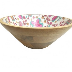 Best Selling Mango Wooden Bowl classic Handmade Salad Bowl fruit storage Home Enamel Dinnerware Bowl