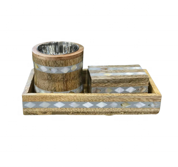 Best Selling Wooden Mother of Pear Inlay Mubkhar Bakhoor Burner Tray Box Set Oud Burner  from India by Quality Handicrafts