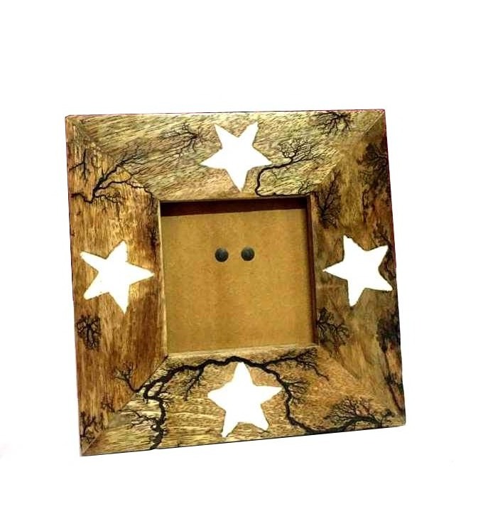 4x4 Picture Frame, Rustic Wood Resin Photo Frames Farmhouse Decor for Tabletop or Wall Display, Natural Brown