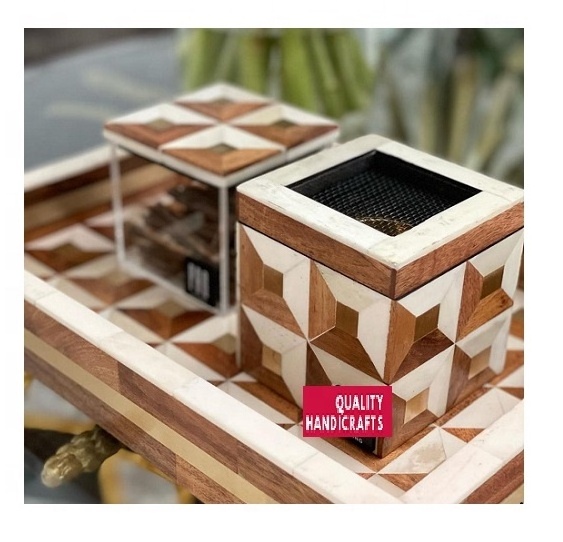 Best Selling Wooden Mother of Pear Inlay Mubkhar Bakhoor Burner Tray Box Set Oud Burner  from India by Quality Handicrafts