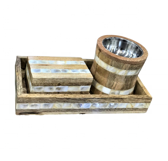 Best Selling Wooden Mother of Pear Inlay Mubkhar Bakhoor Burner Tray Box Set Oud Burner  from India by Quality Handicrafts