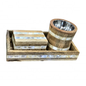 Best Selling Wooden Mother of Pear Inlay Mubkhar Bakhoor Burner Tray Box Set Oud Burner  from India by Quality Handicrafts