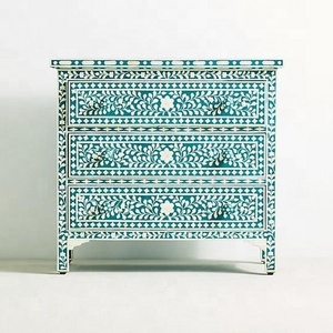 Bone Inlay chest of 3 Drawer Bone Inlay Light Sea Green Floral Living Room Dresser Bone Inlay Furniture by Quality Handicrafts