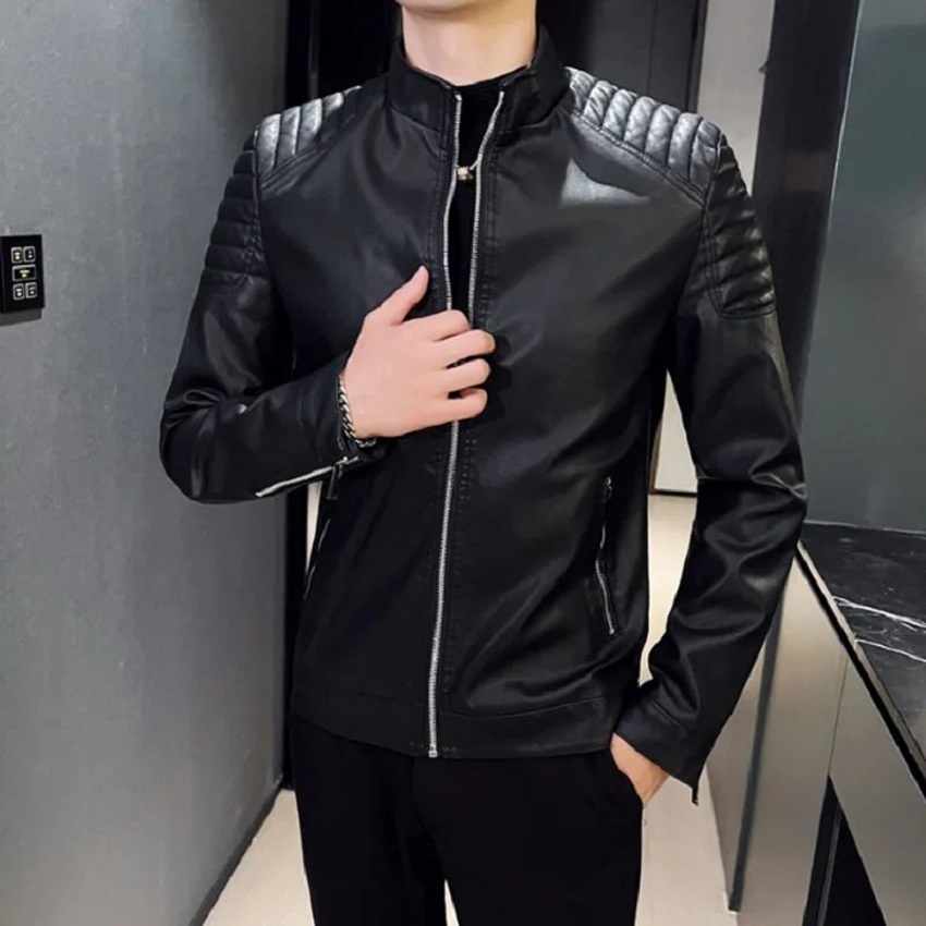 Trend Motorcycle Jacket Spring Mens Fashion Leather Jacket Slim Fit Anti-Wind Motorcycle Jackets Men Biker Coat