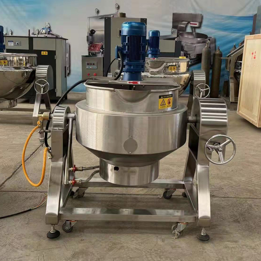 Gas heating Tomato Paste Cooking mixer machine / 500l hot sauce jam making jacketed steam kettle jacketed cooking kettle