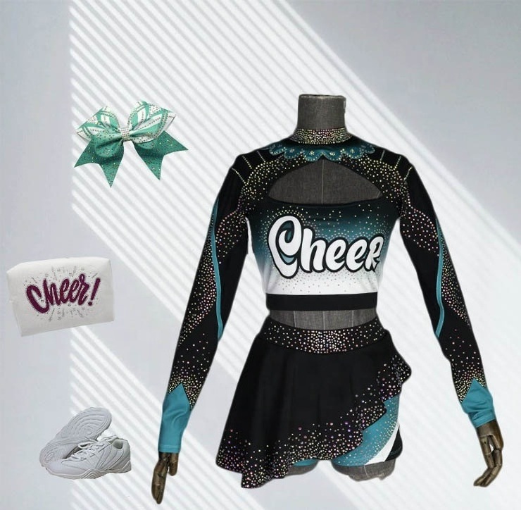 Dye Sublimation 2 Piece Long Sleeved Cheerleading Uniforms