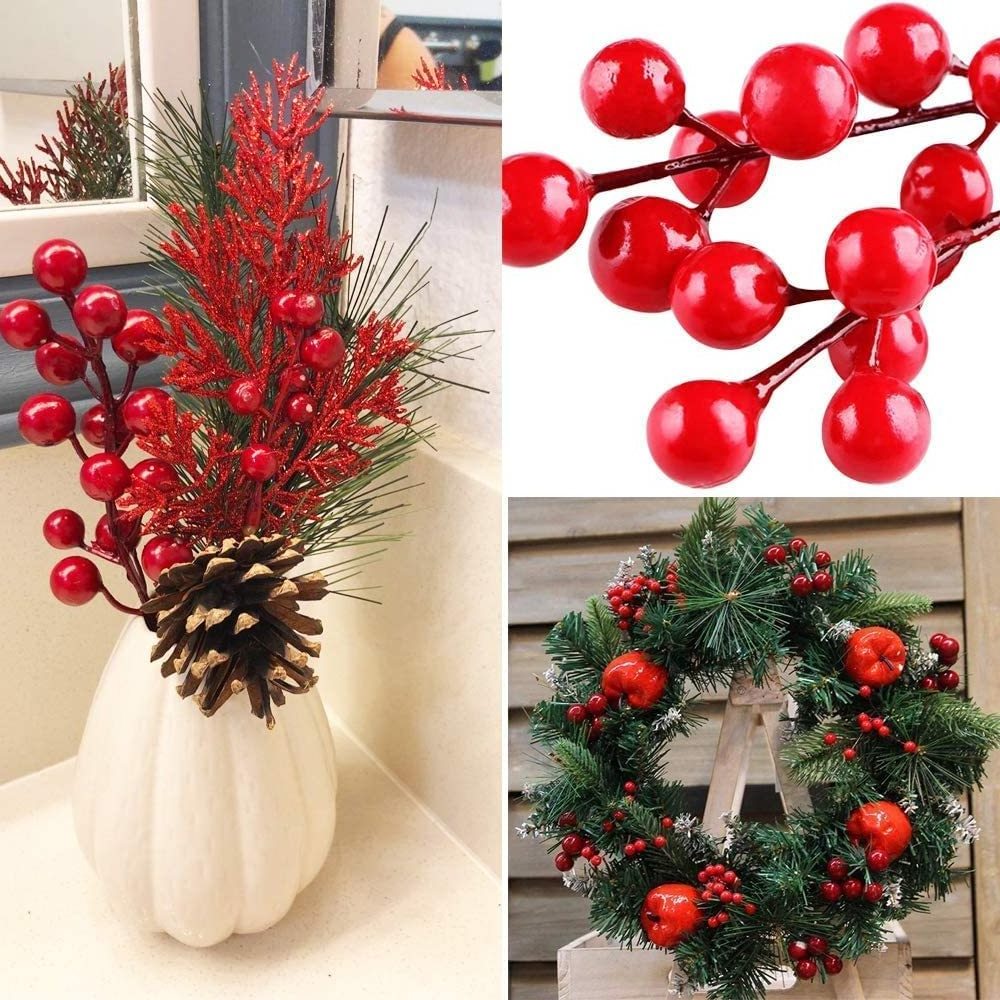 Hot Sale Decoration Artificial Christmas Tree Red Berry Stems Burgundy