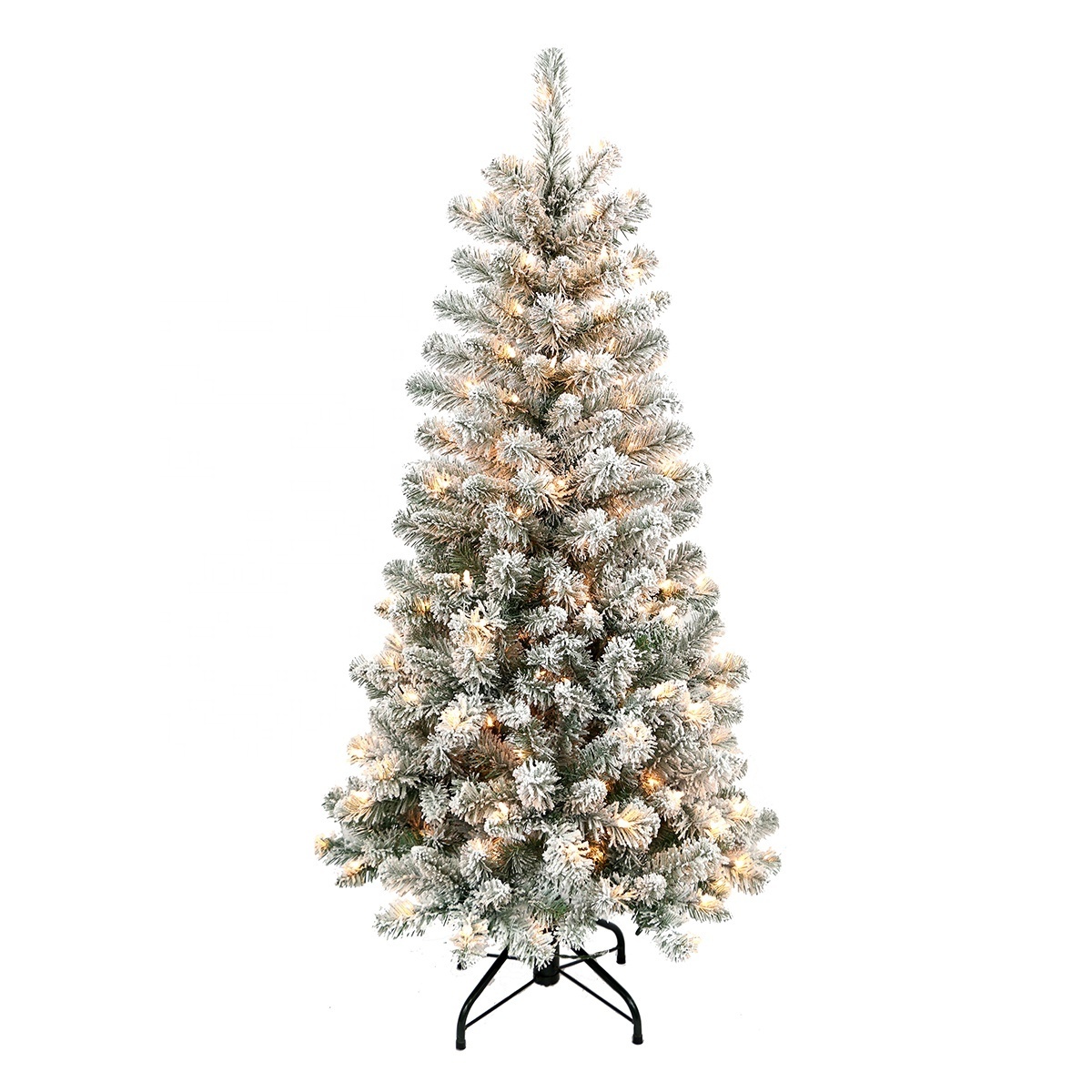 Manufacturer LED Light Modern Artificial Wholesale PVC PE Pre-lit Flocked Big Snow White 6ft 7ft 8ft Christmas Tree