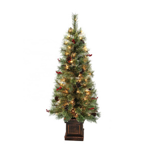 4 Feet pre-lit Mixed pine needle potted Tree cashmere hard needle with pinecone with berry berries Christmas decor ornament