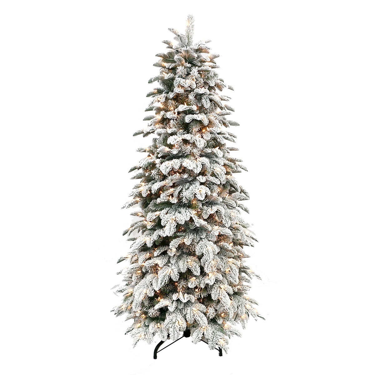 Manufacturer LED Light Modern Artificial Wholesale PVC PE Pre-lit Flocked Big Snow White 6ft 7ft 8ft Christmas Tree