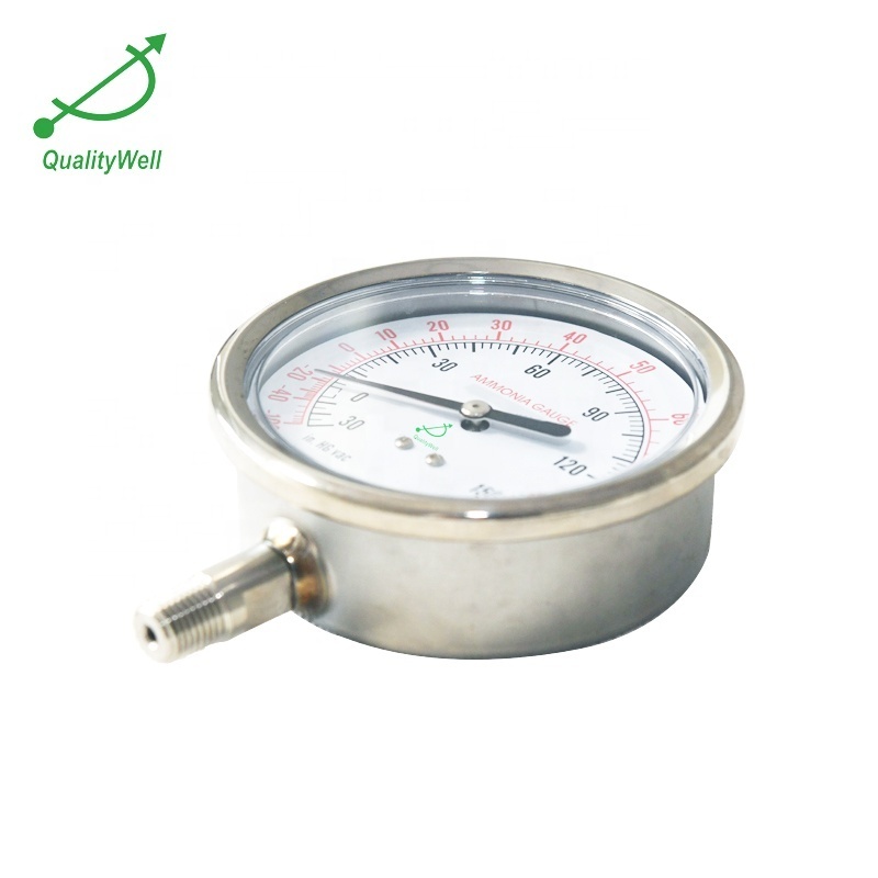 Manometer Glycerin Filled Pressure Gauge Stainless Steel Case OEM Bezel Liquid Ammonia Gauge