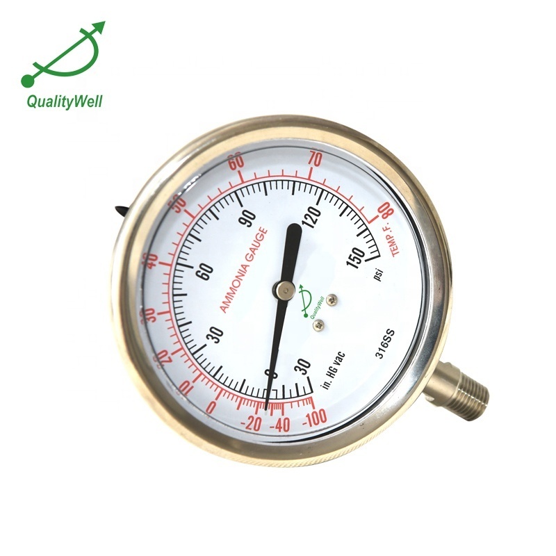 Manometer Glycerin Filled Pressure Gauge Stainless Steel Case OEM Bezel Liquid Ammonia Gauge