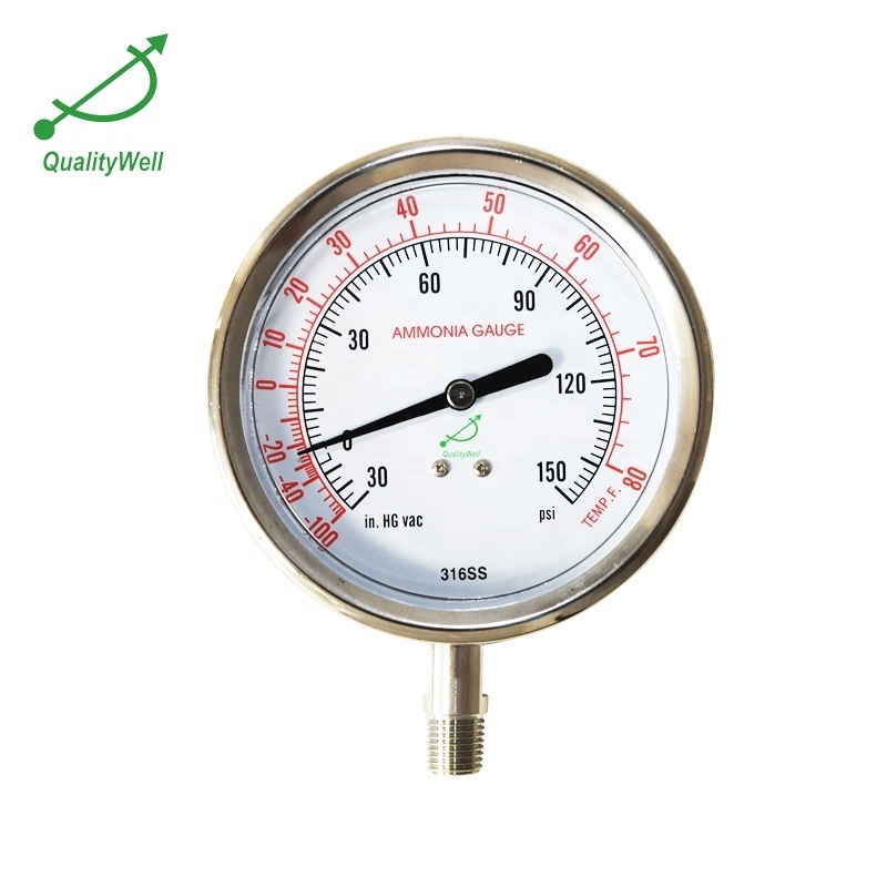 Manometer Glycerin Filled Pressure Gauge Stainless Steel Case OEM Bezel Liquid Ammonia Gauge