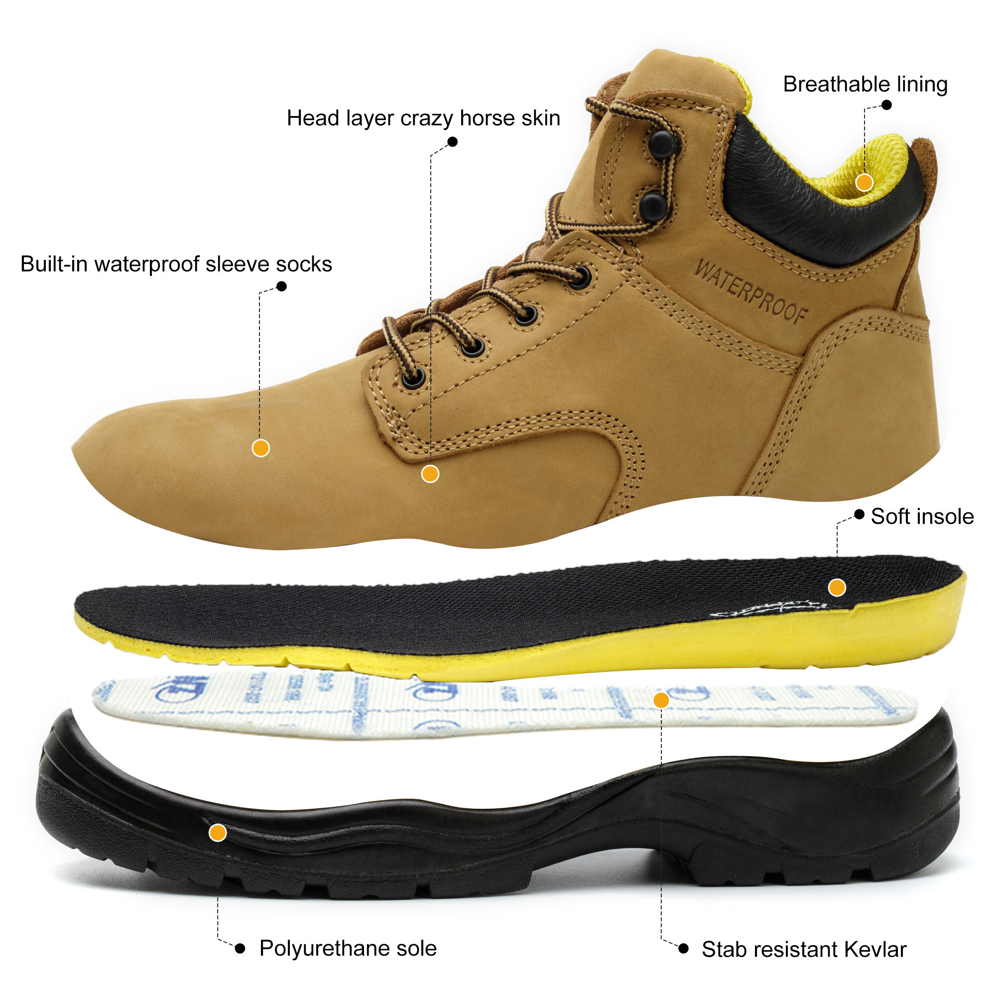 Wear resistant anti slip work shoes leather electric welding insulation safety shoes