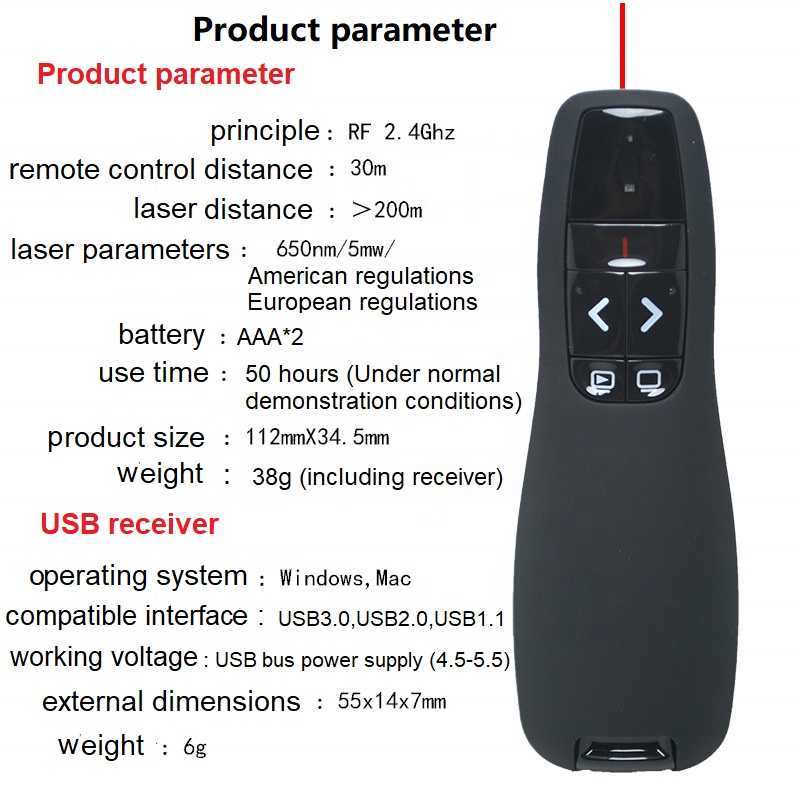 RF 2.4GHZ R400 PPT lecture flip pen wireless demonstrator wireless laser flip pen USB remote control teaching star pen with box