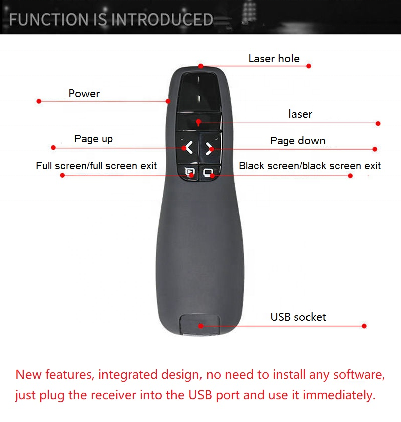 RF 2.4GHZ R400 PPT lecture flip pen wireless demonstrator wireless laser flip pen USB remote control teaching star pen with box