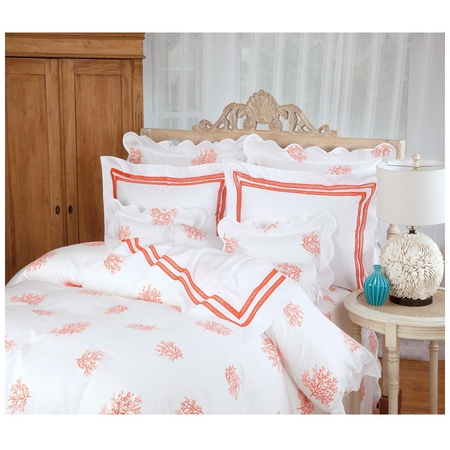 Custom Wholesale Embroidery Duvet Cover Sets  Embroidered Red Coral Bedding Sets High Quality Cotton Bed Sheets for Home Hotel