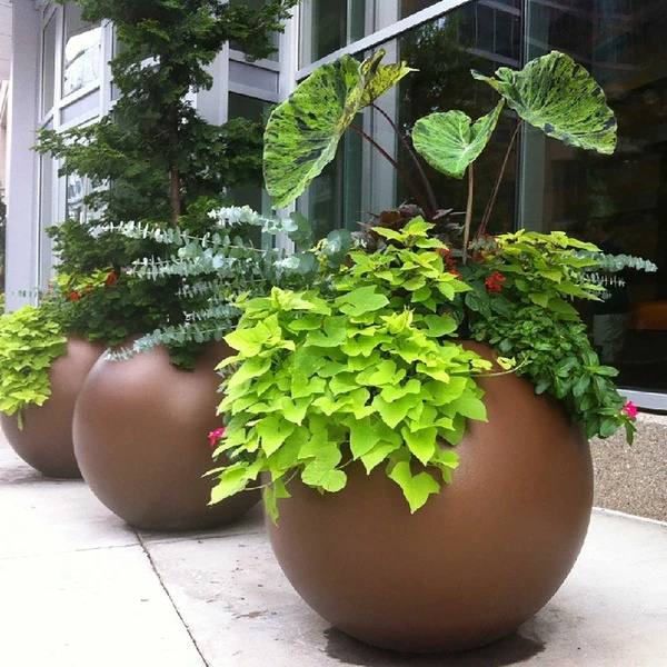 Customized Sphere Flower Pot Planters Outdoor Full Fiberglass or Fiber Clay Pots