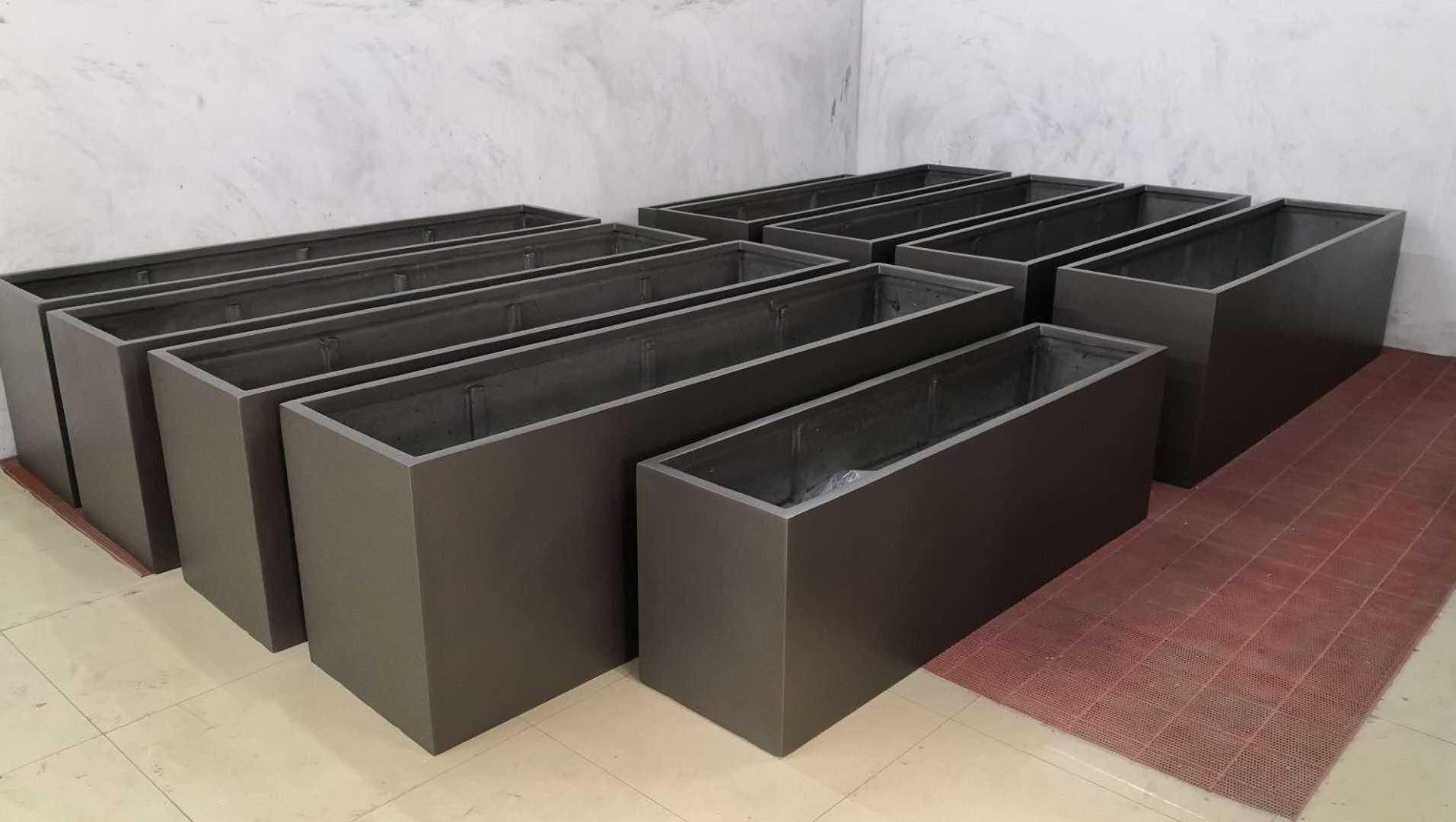 2023 Modern Large Rectangular Flower Planter Pot Light Weight Square Fiberglass Decorative Large Vases Box Wholesale