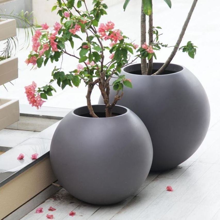 Customized Sphere Flower Pot Planters Outdoor Full Fiberglass or Fiber Clay Pots