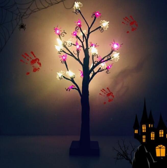 LED Lantern Halloween Spider Bat Tree Light Bar Haunted House Scene Layout Decoration Night Light