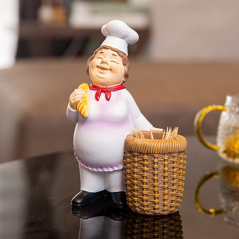 Family table furnishing articles, creative chef sculpture toothpick box, kitchen decorations resin Chef statue