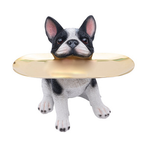 hot sale resin pug dog statues new arrival french bulldog butler display stand