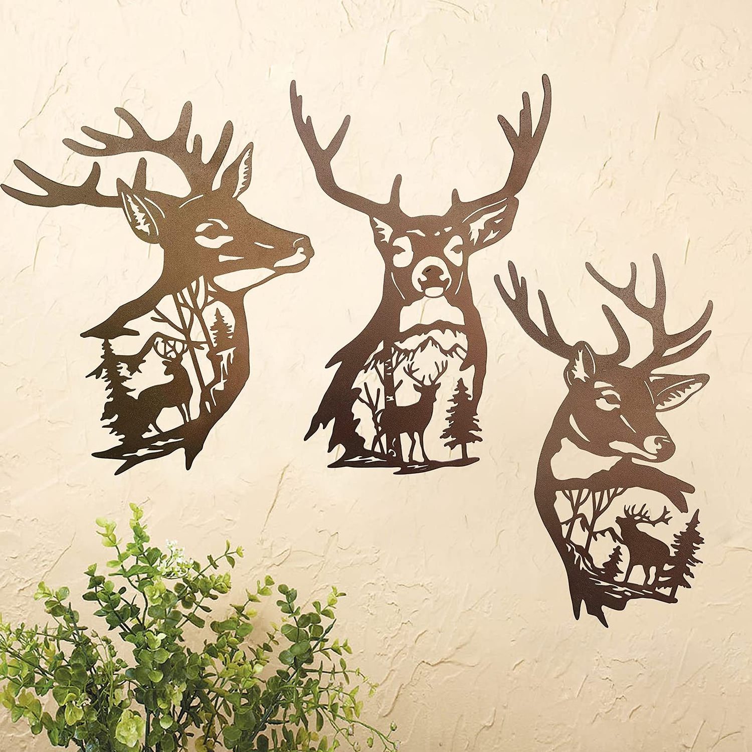 Metal Wall Sculptures Cabin Metal Deer Wall Art Decor House Farmhouse Decorations for Living Room Bedroom Bathroom