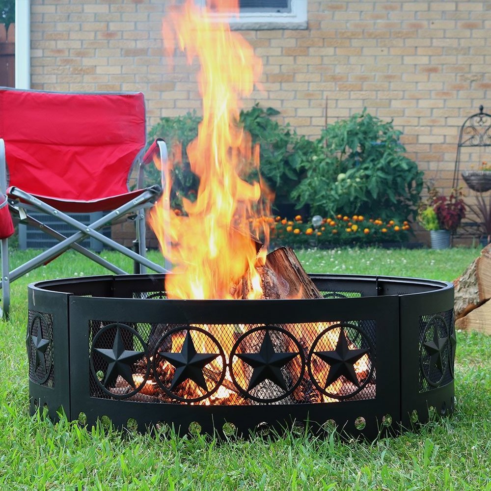 Fire Pit Campfire Ring - Large Round Outdoor Heavy Duty Metal Wood Burning Firepit with Fire Poker