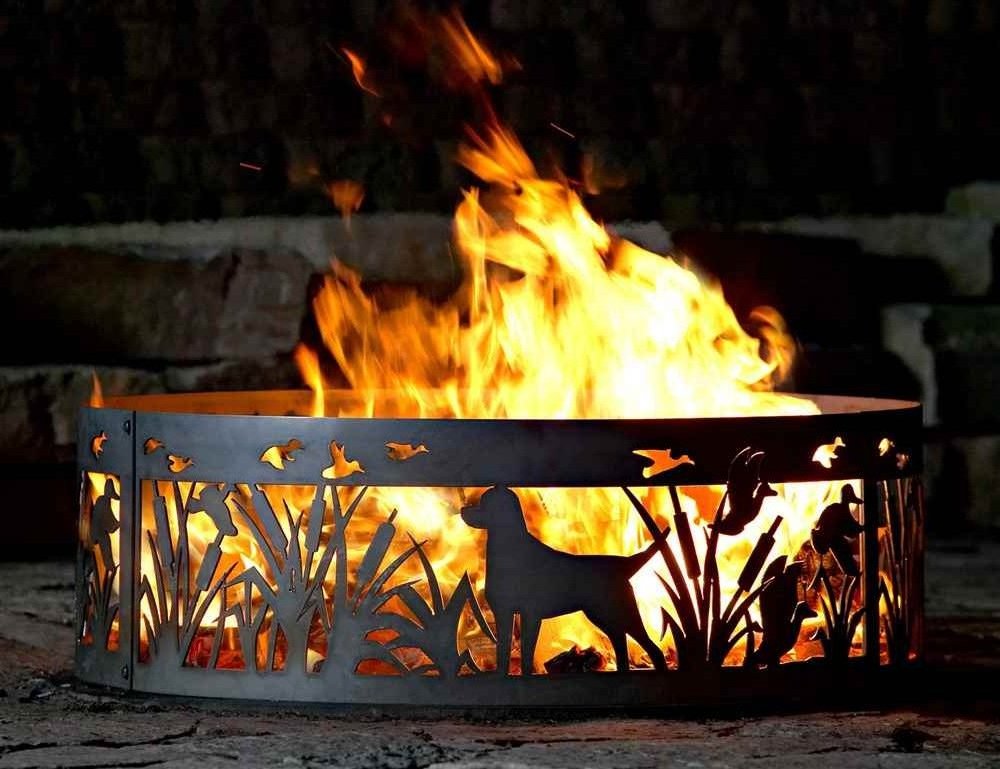 Fire Pit Campfire Ring - Large Round Outdoor Heavy Duty Metal Wood Burning Firepit with Fire Poker