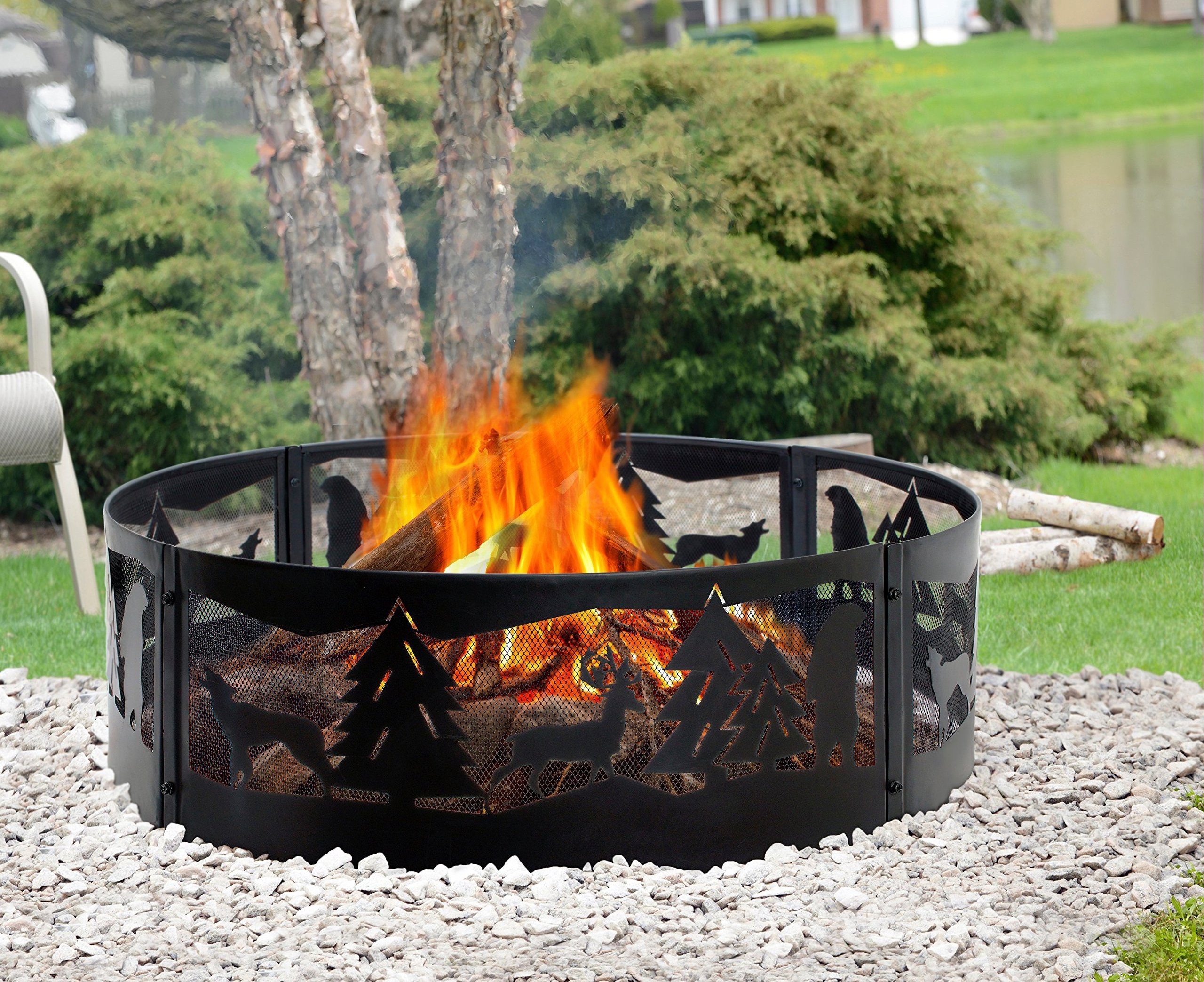 Fire Pit Campfire Ring - Large Round Outdoor Heavy Duty Metal Wood Burning Firepit with Fire Poker