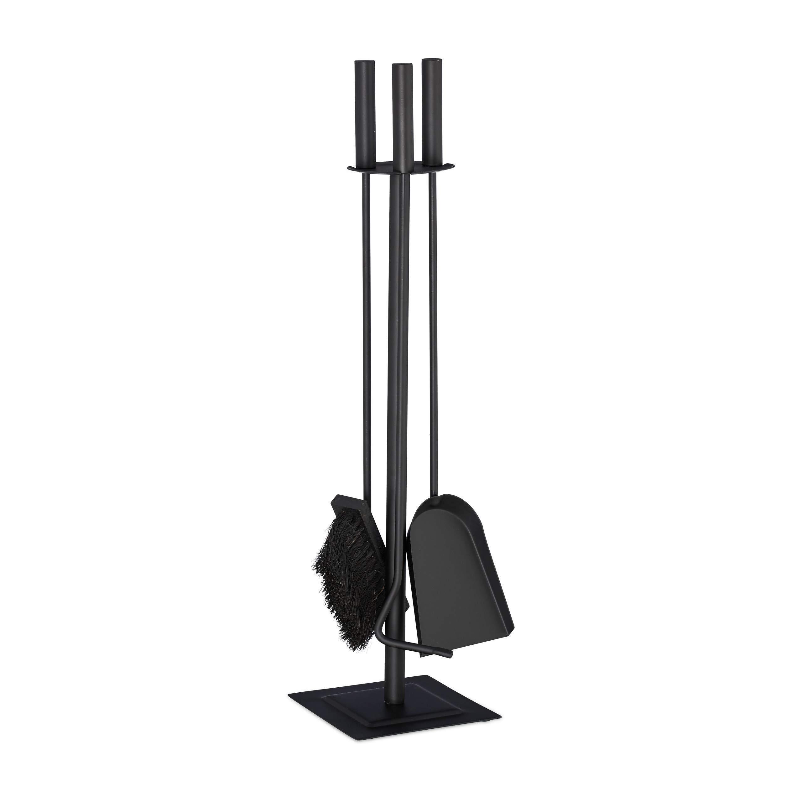 Morden Black Fireplace Tools set, 4 Piece Fireplace Set with Shovel, Broom, Poker & Holder