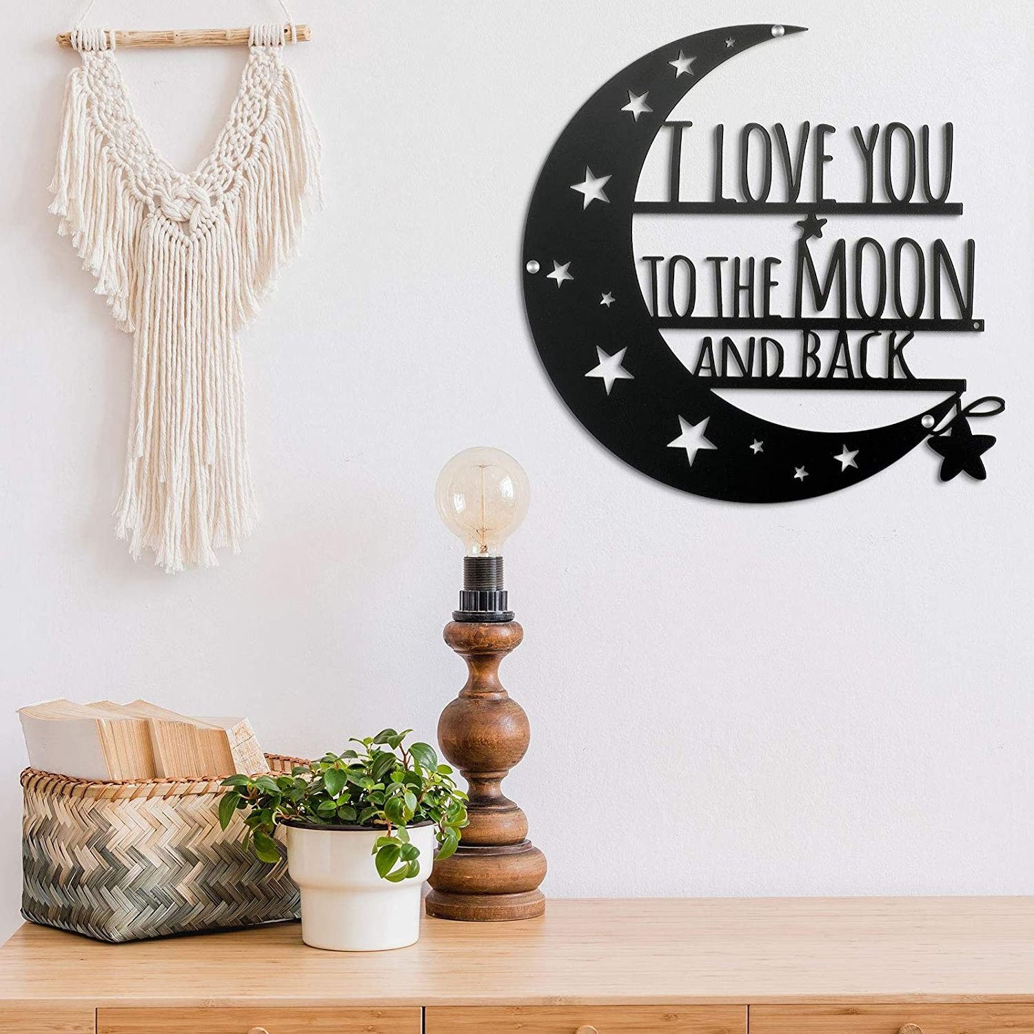 The Moon and Back Wall Art Moon Metal Wall Decorations Hanging Wall Plaque Sign with Love Quote Home Decor for Anniversary