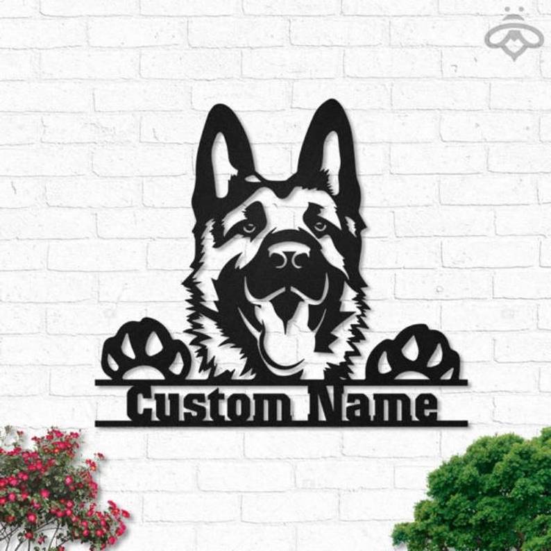 Custom German Shepherd Metal Wall Art With Led Lights, Personalized Pets Name Sign Decoration For Living Room Dog Lovers