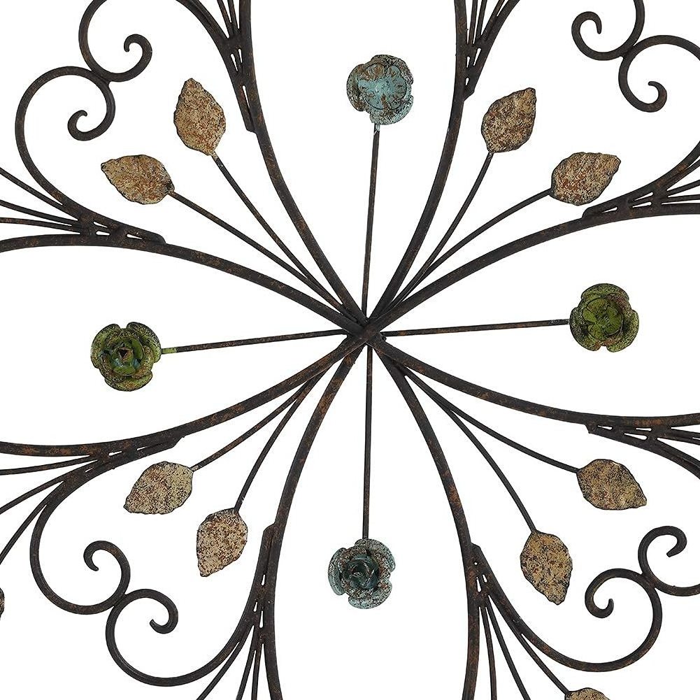 Metal Flower Wall Decor with Rust Leaf Large Floral Metal Wall Art Inspirational Iron Flower Decor Wrought Hanging Wall