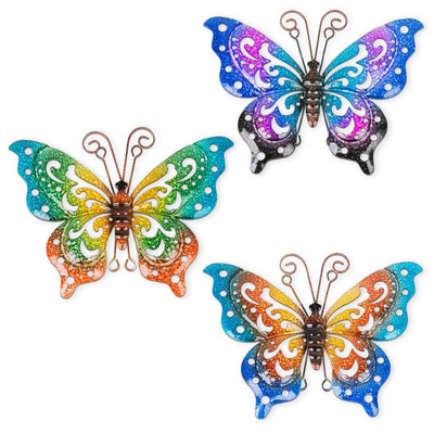 3-piece metal butterfly wall art outdoor decoration, butterfly spring wall sculpture hanging metal wall decoration, suitable for