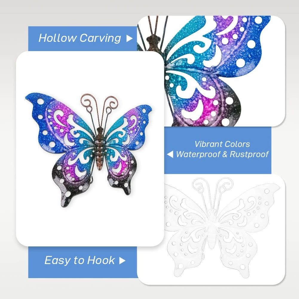 3-piece metal butterfly wall art outdoor decoration, butterfly spring wall sculpture hanging metal wall decoration, suitable for