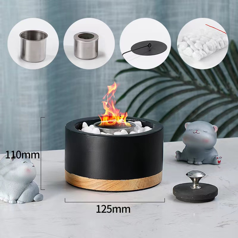 Concrete Tabletop Fire Pit Bowl - Table Top Portable Rubbing Alcohol Fireplace Indoor Outdoor Decor Long Time Burning Smokeless