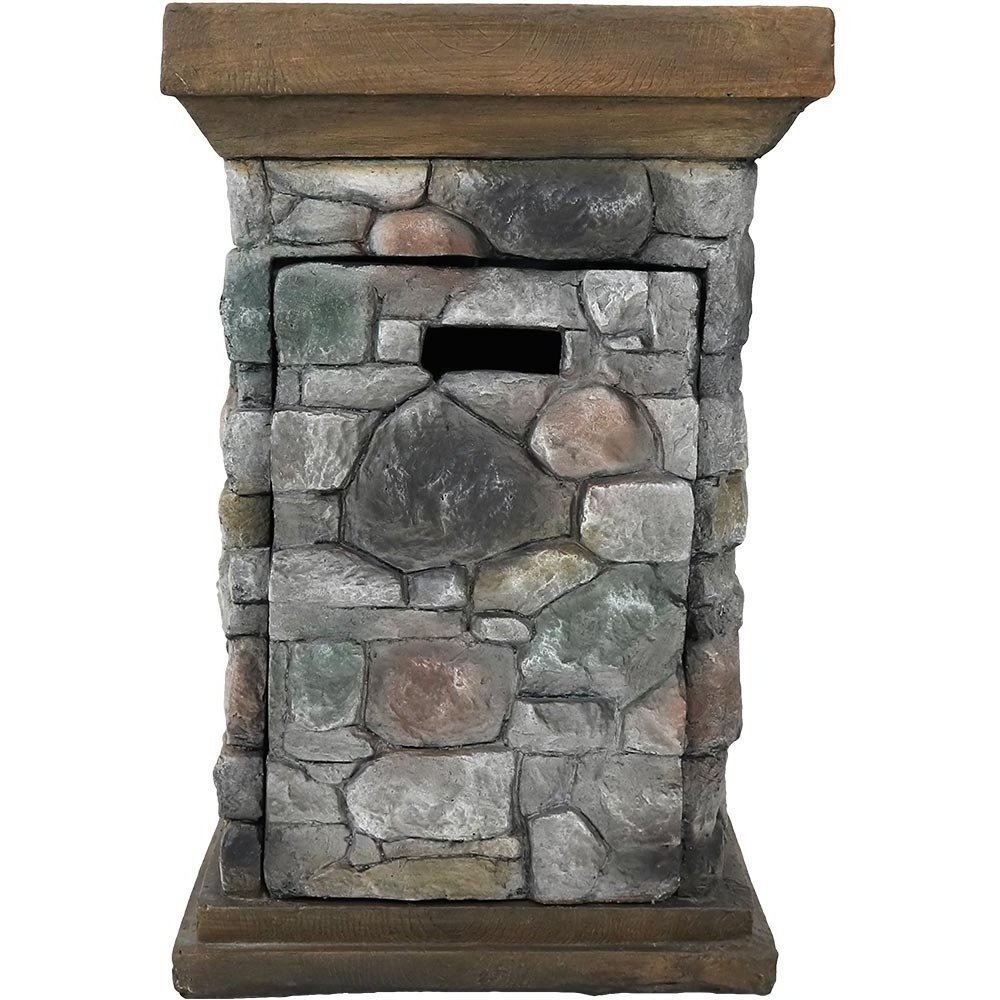 Propane Fire Pit Column Outdoor Gas Firepit for Outside Patio & Deck with Cast Rock Design - Lava Rocks, Waterproof Cover