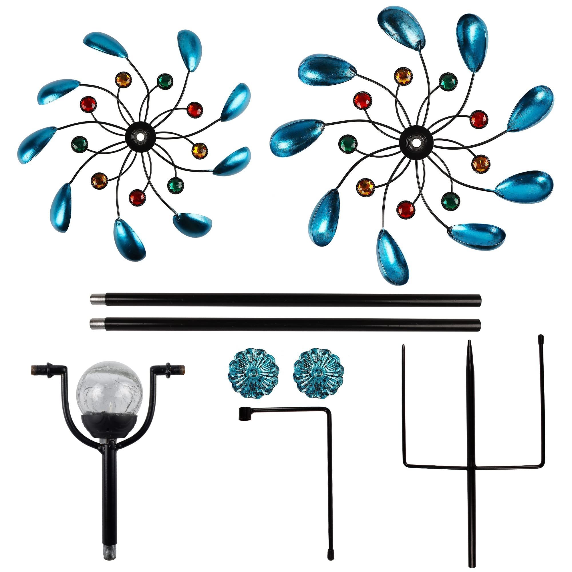 Solar Wind Spinner, Outdoor Metal Stake Yard Spinners, Jewel Cup Garden Kinetic Wind Catcher,