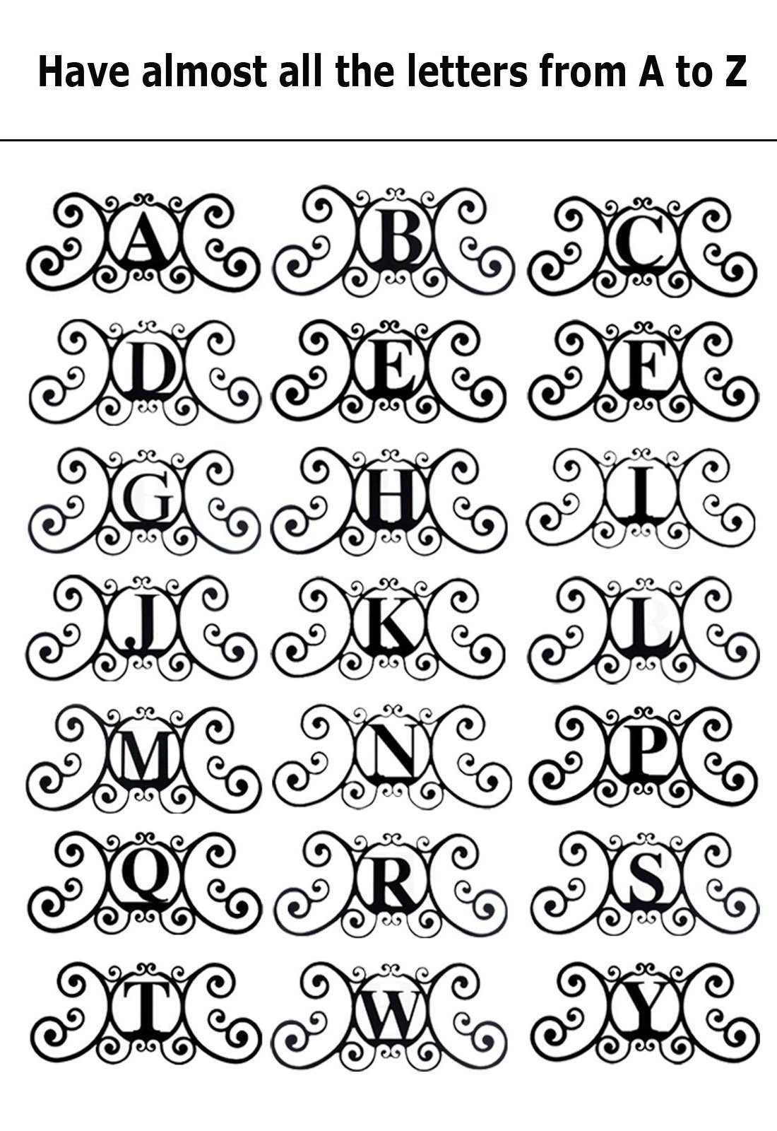 24-Inch Wrought Iron Metal Scrolled Monogram Initial Letter House Plaque Home Door Wall Hanging Personalized Garden Ornaments