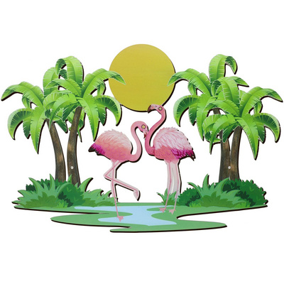 Flamingo Metal Wall Art Tropical Outdoor Decor, Palm Tree Flamingo Metal Wall Art Decor Pink Flamingo Tropical Metal Tree Wall