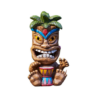 Outdoor Tiki Statue Decoration-Solar Power Light Tiki Garden Statues-Tiki Bar Decor Totem Pole Waterproof Figurines for Garden