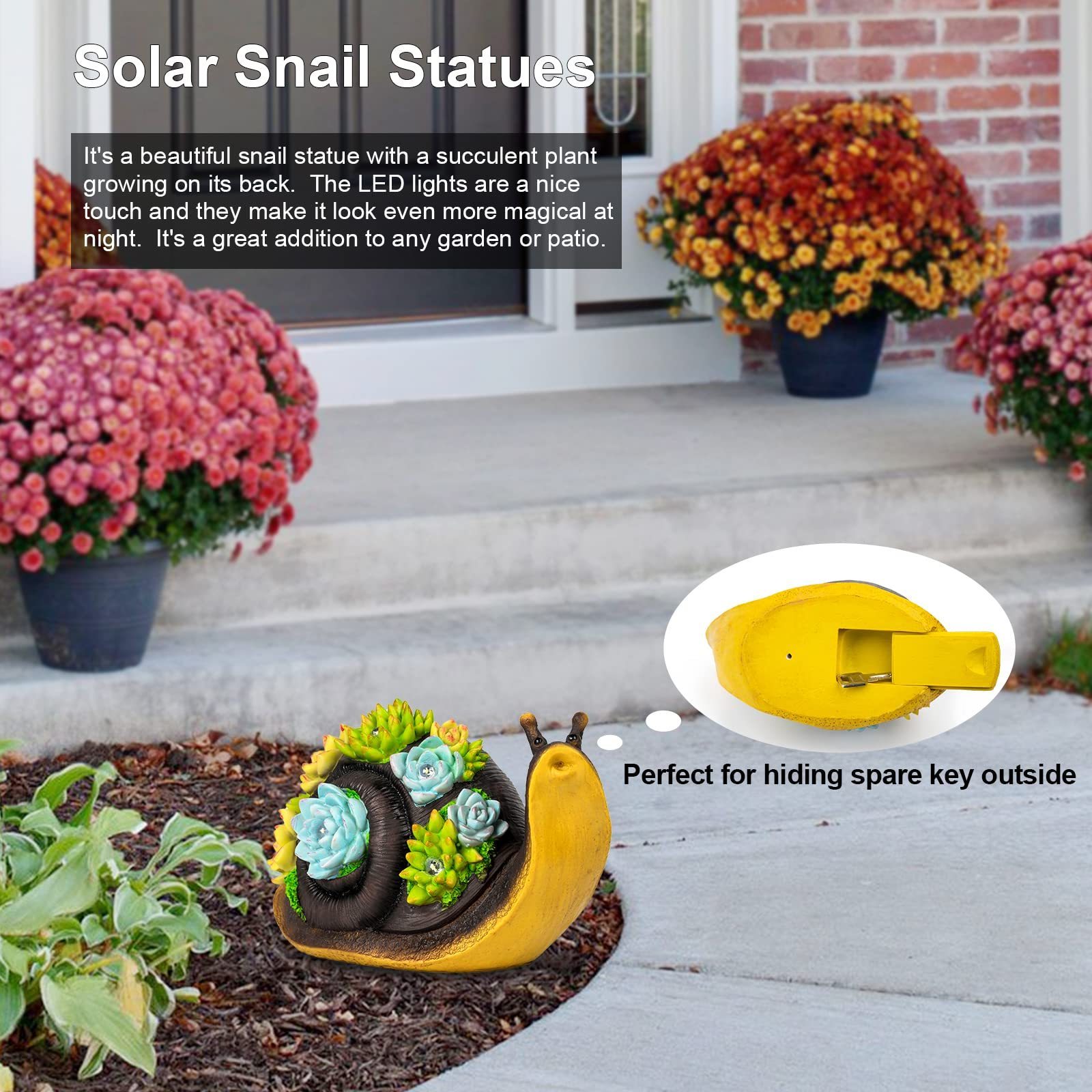 Solar Snail Statue Figurine with Key Hider and 5 LED Lights Succulent Outdoor Ornament for Outside Decor Garden