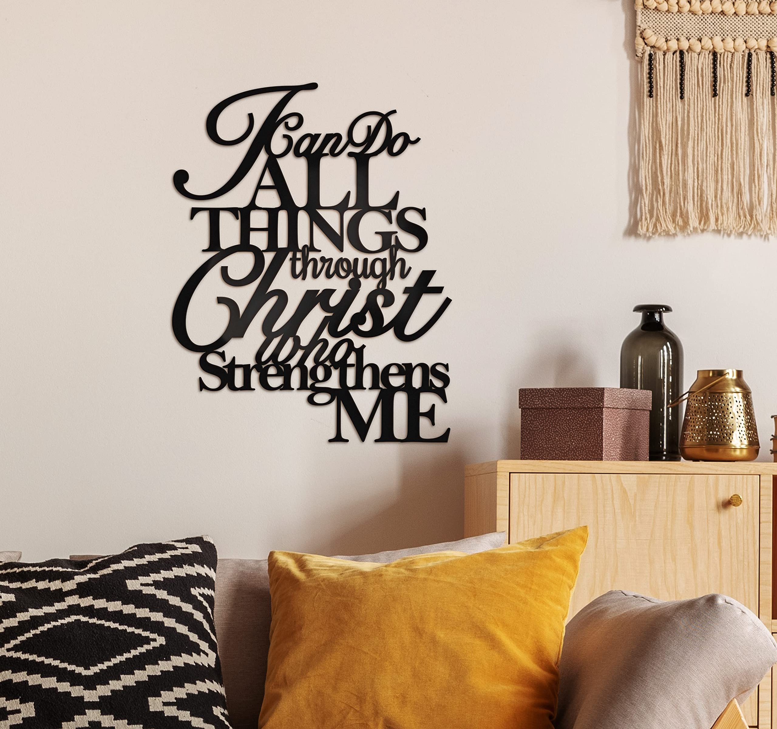 Modern Metal Wall Art, Christ Home Decor I Can Do All Things Through Christ Who Strengthens Me Religious Scripture