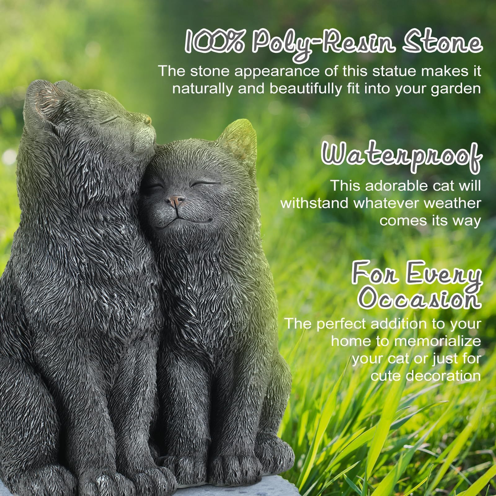 Black Cat Statue for Garden Couple Kitten Figurines Decor Resin Cat Sculpture Decorative Garden Statues for Outside Patio Yard