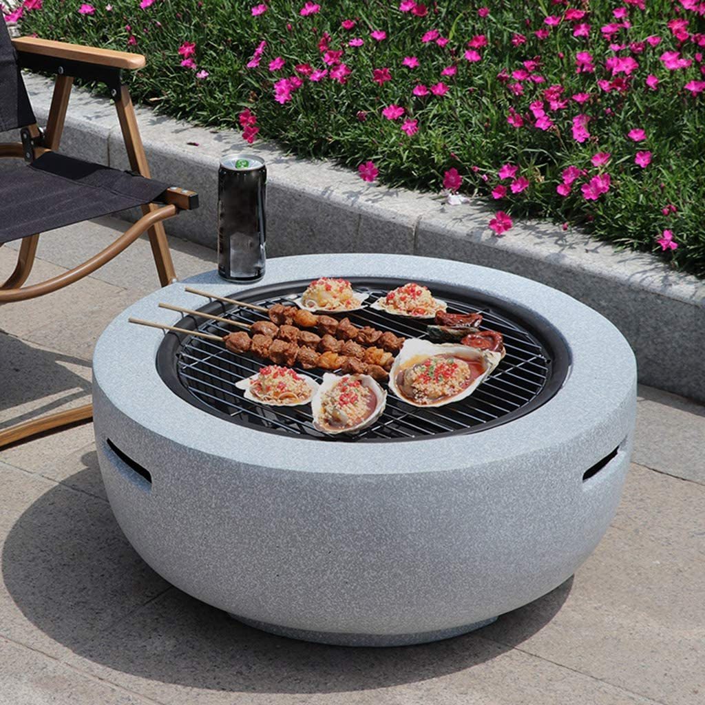 Outdoor MgO Concrete Fire Pit Round Charcoal and Wood Burning Fire Pits BBQ Grill for Outdoor Patio Garden